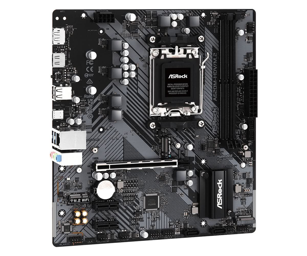 ASRock A620M HDV/M.2 Micro ATX Motherboard for AMD Ryzen 7000 Series (AM5 Socket) with DDR5 Support - Perfect for Gaming PCs, Home Office & Content Creation Workstations