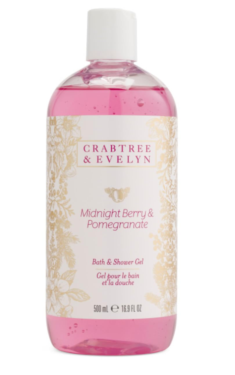 Crabtree & Evelyn Midnight Berry & Pomegranate Body Wash & Shower Gel - 16.9 fl oz (500ml) Moisturizing Bath Essential for Dry Skin - Perfect for Nighttime Relaxation & Spa-Like Experience