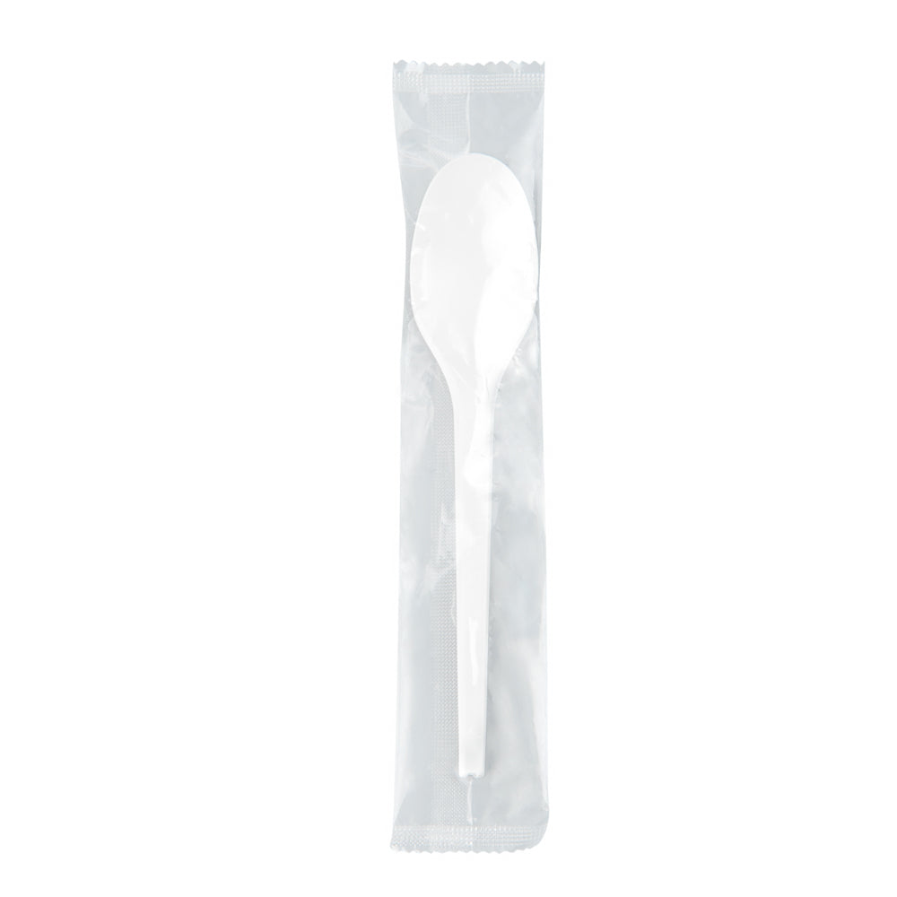 Eco-Friendly White CPLA Compostable Spoons - Heat Resistant, Individually Wrapped, 6.5 Inch, 250 Count Bulk Box - Perfect for Parties, Picnics & Takeout Meals