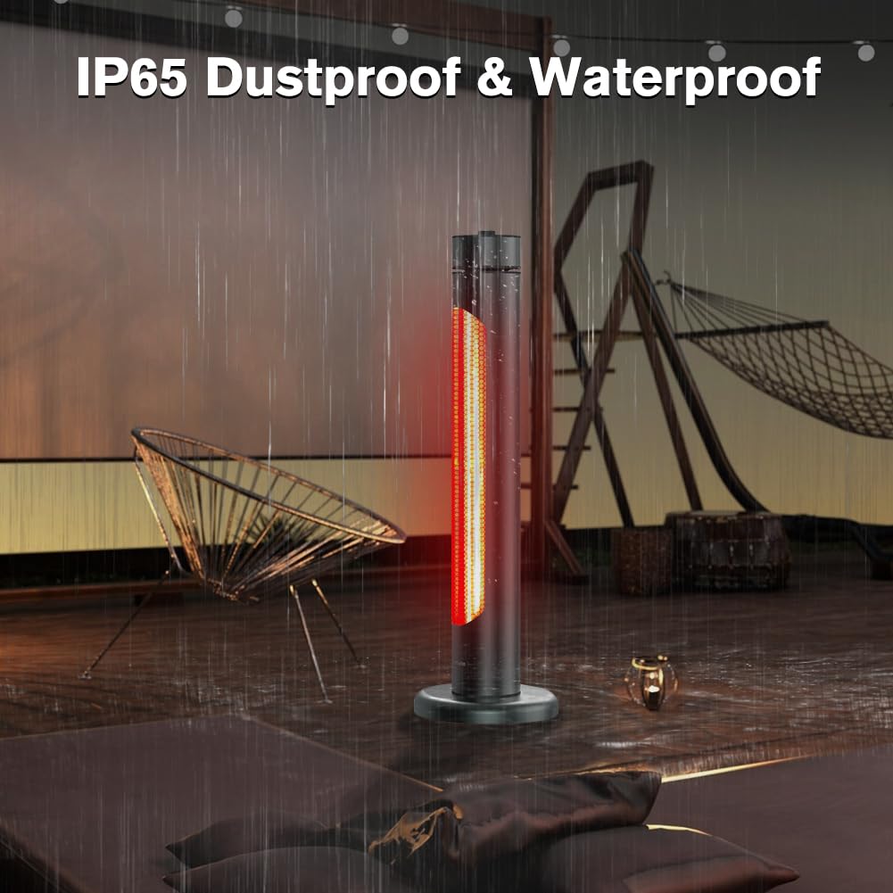 Thermomate 1500W Electric Patio Heater with Remote Control - IP65 Waterproof Outdoor/Indoor Infrared Heater, 8 Heating Levels, 8-Hour Timer & Oscillation, Tip-Over Protection - Perfect for Garage, Backyard, Restaurant, and Patio Use
