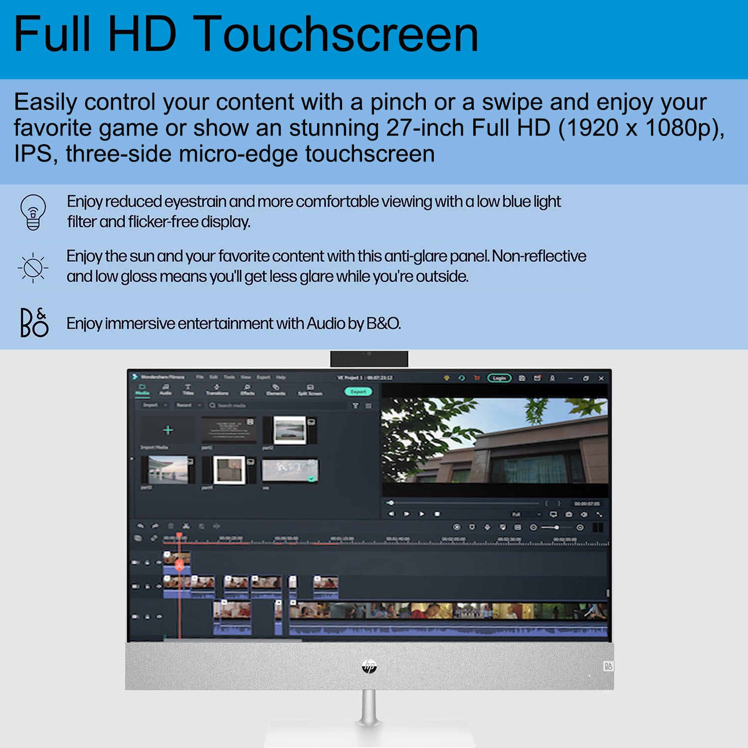 HP Pavilion 27-Inch All-in-One Touchscreen Desktop - Intel Core i7-13700T, NVIDIA RTX 3050, 8GB RAM, 512GB SSD, FHD Display, WiFi 6, Windows 11 (White) - Perfect for Home Office, Gaming, and Creative Work