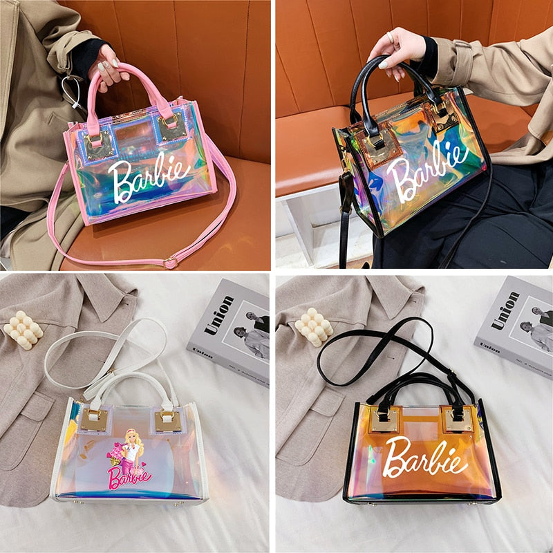 Barbie Princess Summer Transparent Handbag - Y2K Anime Laser Beach Shoulder Bag for Women, PU Messenger Tote Organizer | Perfect for Beach, Pool, Travel & Cosplay