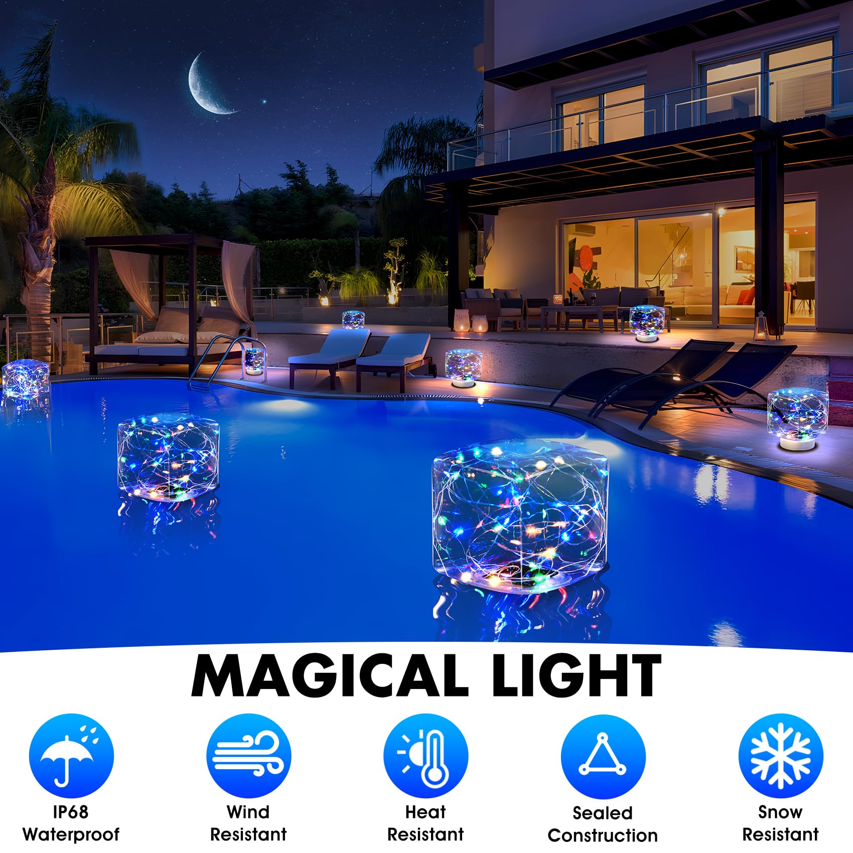 Solar Pool Lights - 2PCS, IP68 Waterproof LED Floating Lights for Swimming Pools & Ponds | Outdoor Decor