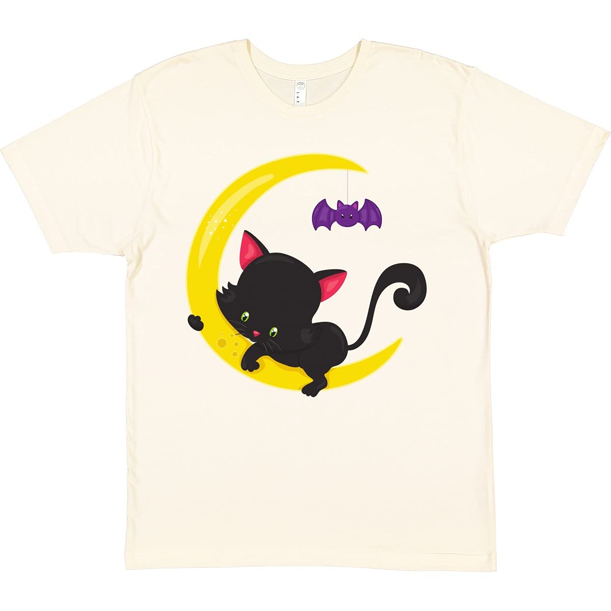Halloween Cat T-Shirt - Cute Black Cat with Moon and Bat Design | Perfect for Halloween Costumes & Spooky Parties