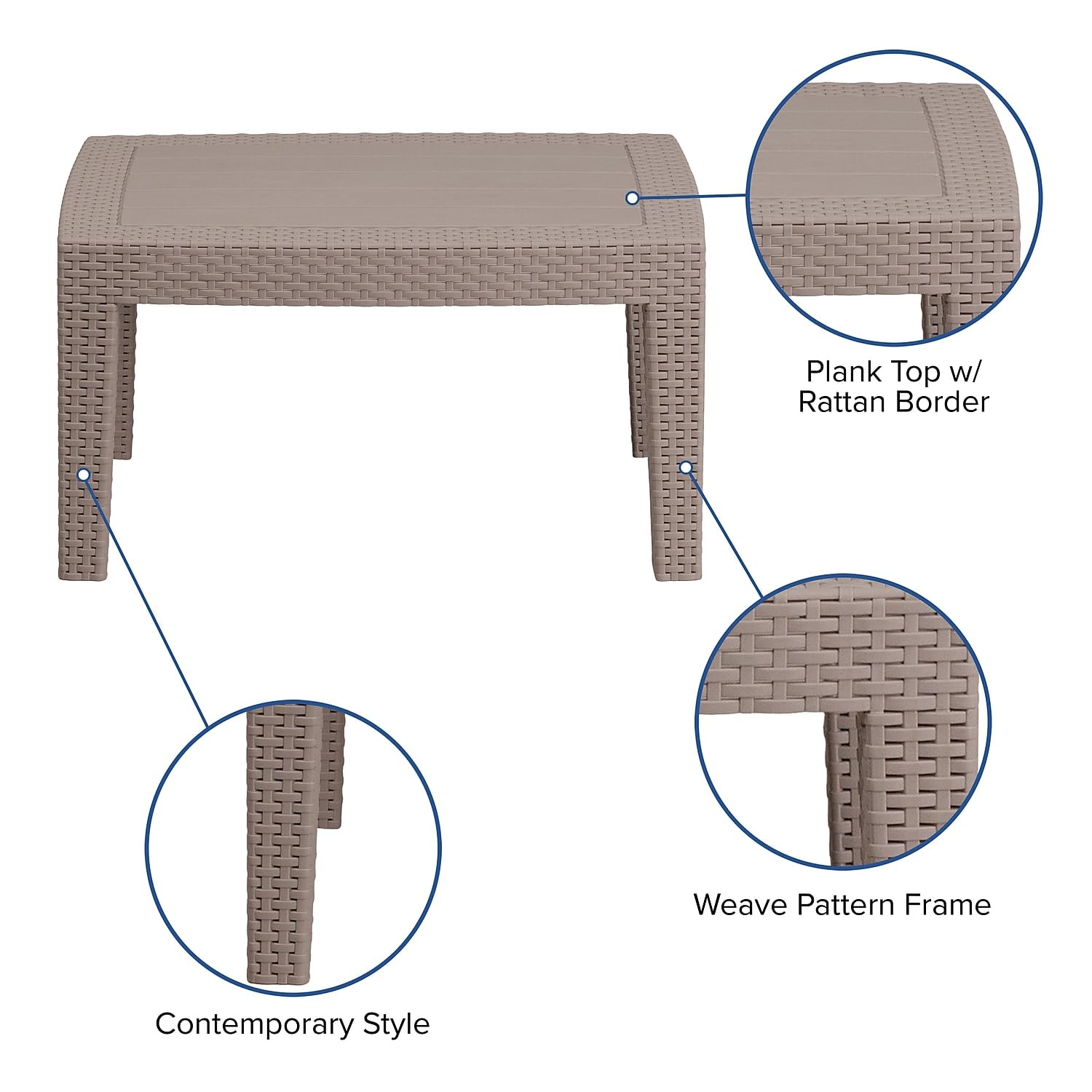 Flash Furniture Seneca Light Gray Faux Rattan Coffee Table - Modern Indoor/Outdoor Coffee Table for Living Room, Patio, or Garden Decor