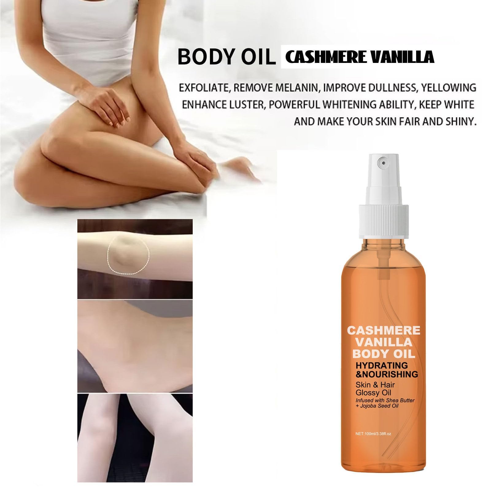 Vanilla Cashmere Body Oil for Dry Skin - Moisturizing & Hydrating Body Lotion with Natural Ingredients - All Skin Types - 2 Pack - Perfect for Massage, Aromatherapy & Daily Skincare Routine