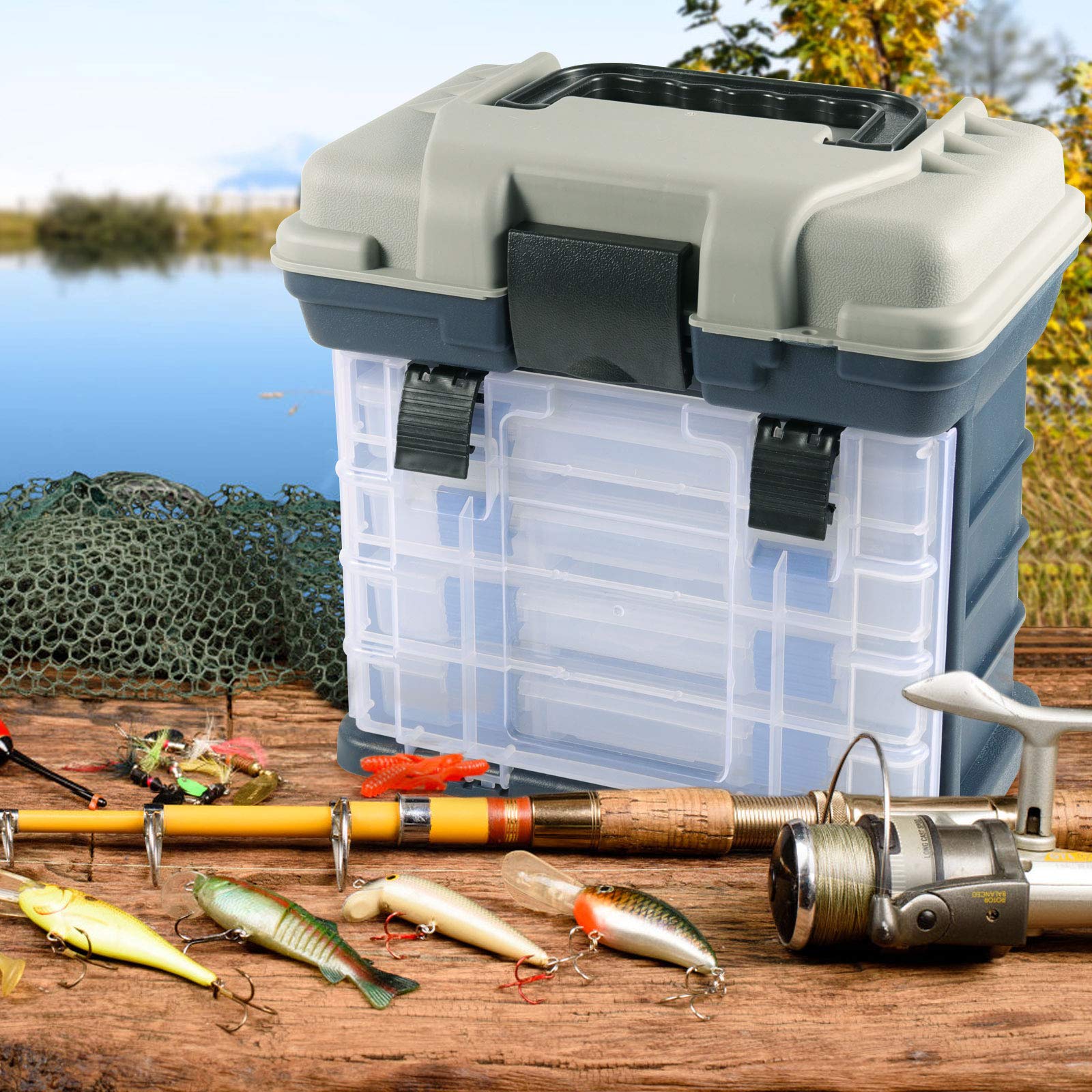 ZOENHOU 4-Layer Fishing Tackle Box Organizer - 10 x 6.7 x 9.8 Inch Portable Waterproof Storage Case for Lures, Hooks & Fishing Accessories - Perfect for Bass, Trout & Saltwater Fishing (Men & Women) | Great for Beginners, Boat Trips & Shore Fishing