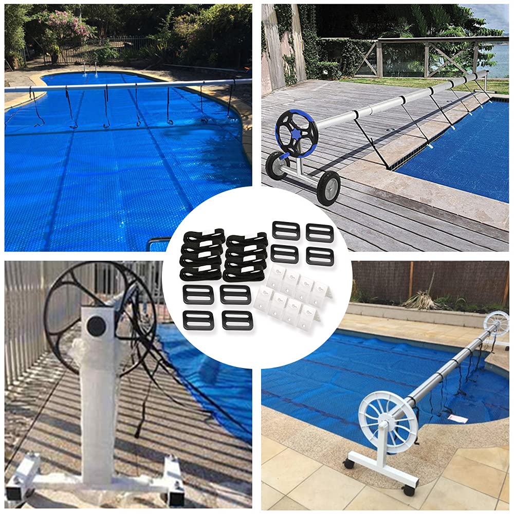 Solar Pool Cover Reel Set - Heavy Duty In-Ground Swimming Pool Solar Blanket Roller with Straps & Accessories | Easy Storage for Pool Covers | Perfect for Backyard, Residential & Commercial Pools