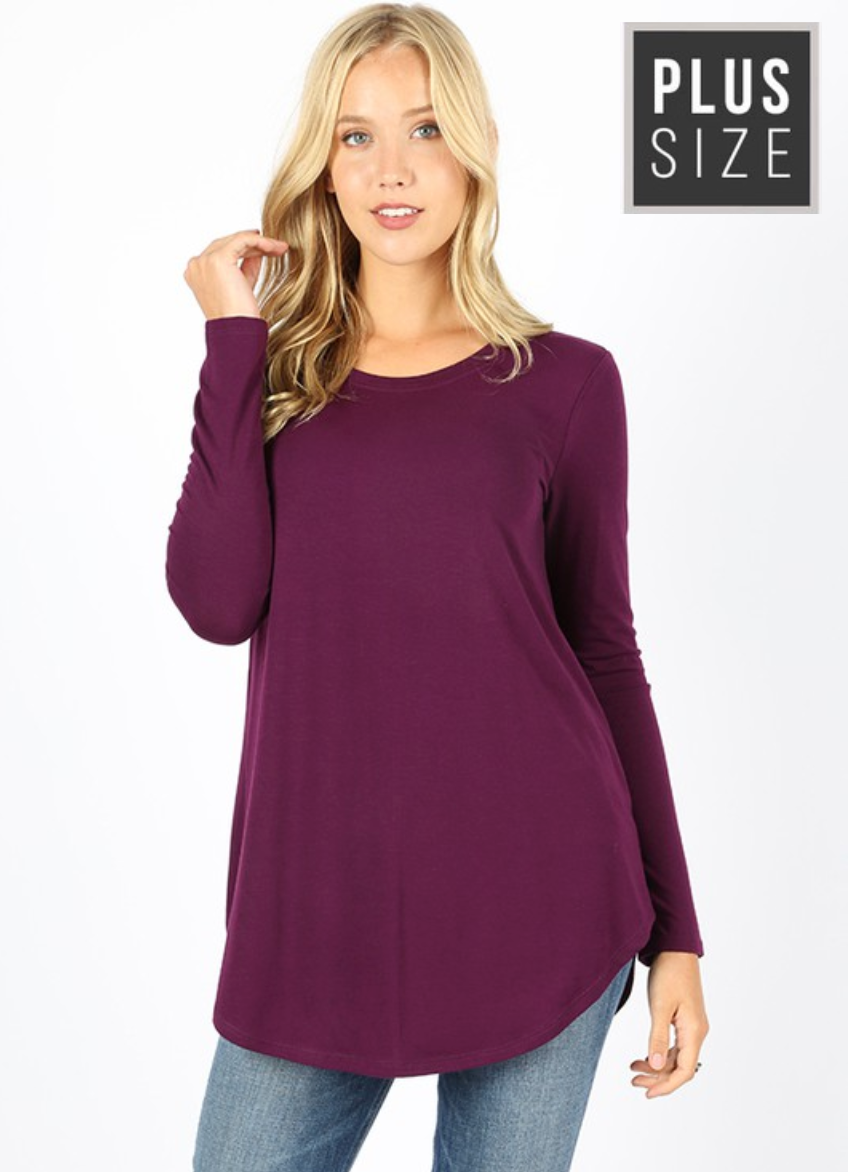 Stylish Plus Size Long Sleeve Scoop Neck Top - Front & Back Flattering Design for Women | Perfect for Work, Date Night & Casual Outfits