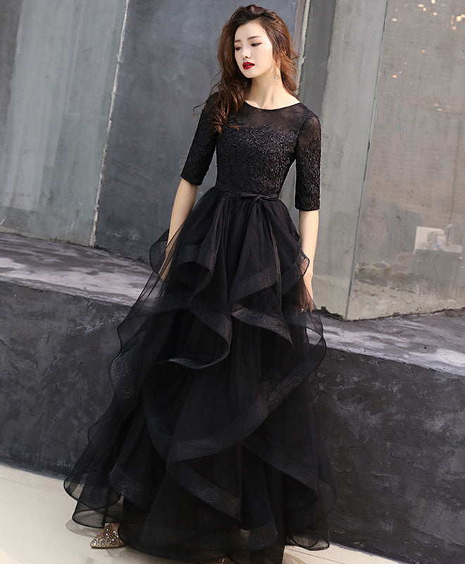 Elegant Black Tulle Lace Long Prom Dress for Women - Formal Evening Gown for Homecoming, Wedding, Ballroom Dance & Special Occasions