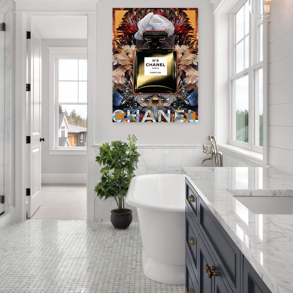Chanel No. 5 Fine Art Canvas Wall Decor by Lolita Lorenzo - 35x46 Inch Ready-to-Hang Painting for Living Room, Bedroom, Office & More - Luxury Perfume Inspired Home Decor