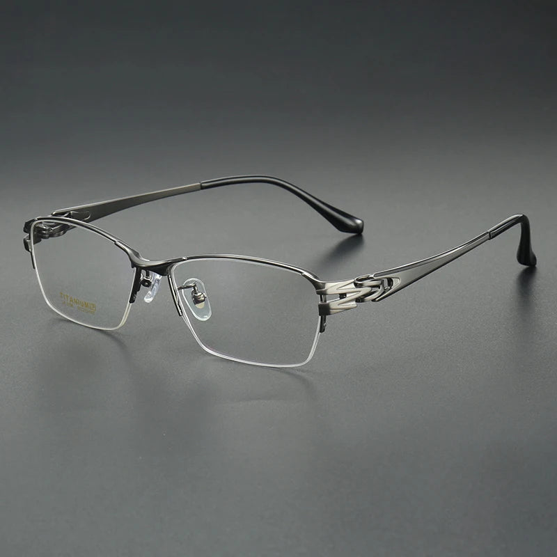 Aror Men's Semi-Rimless Square Titanium Eyeglasses Frame 96156 - Lightweight Durable Glasses for Work, Reading & Everyday Wear