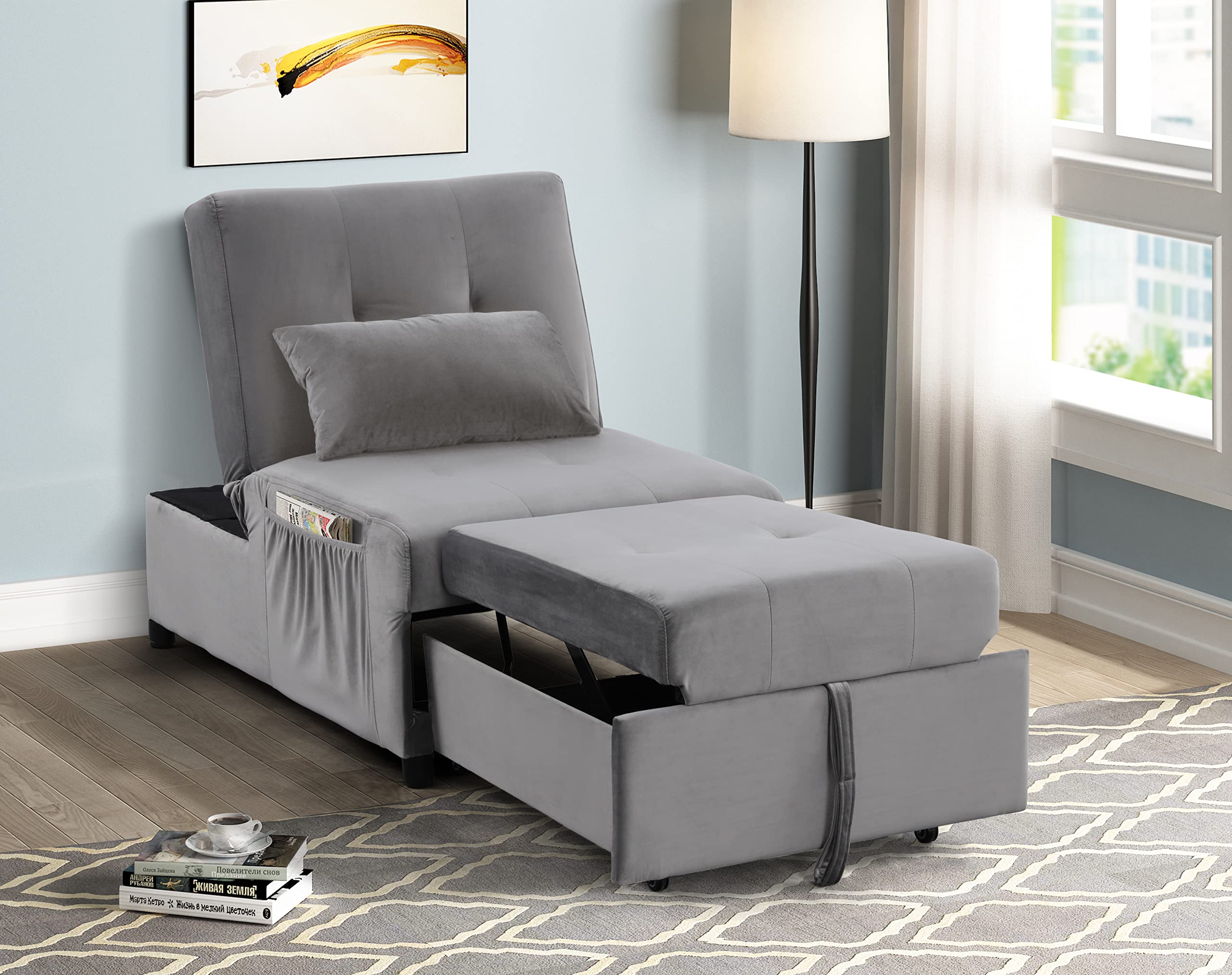 Best Master BL102VG Chaise Lounge Chair - Modern Gray Recliner for Living Room, Patio, or Bedroom - Comfortable Relaxation & Stylish Home Decor