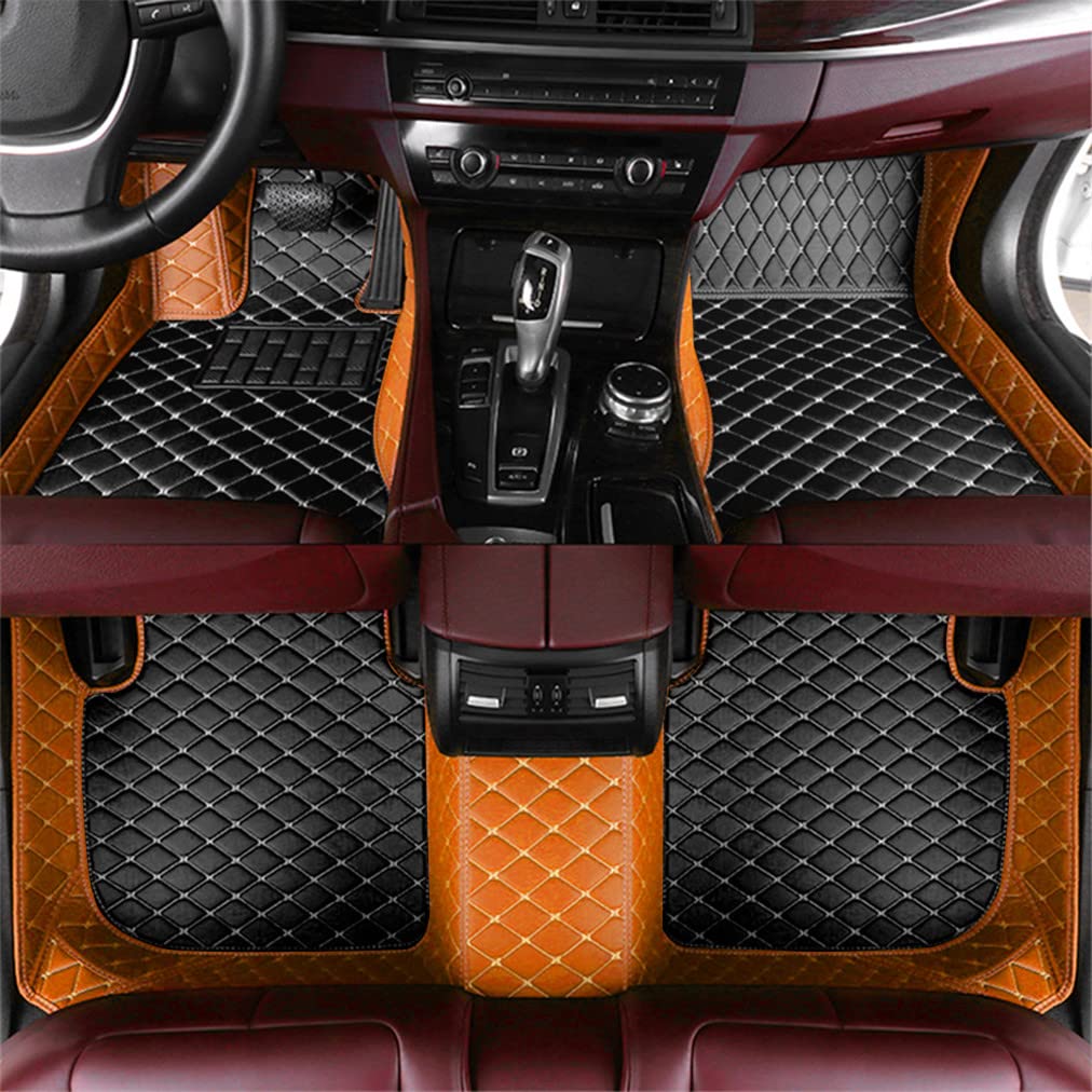 Premium Leather Luxury All-Weather Floor Mats for Hummer H3 (2005-2010) - Heavy Duty Orange & Black Car Floor Liners with Superior Protection - Perfect for Off-Road Adventures & Daily Commutes