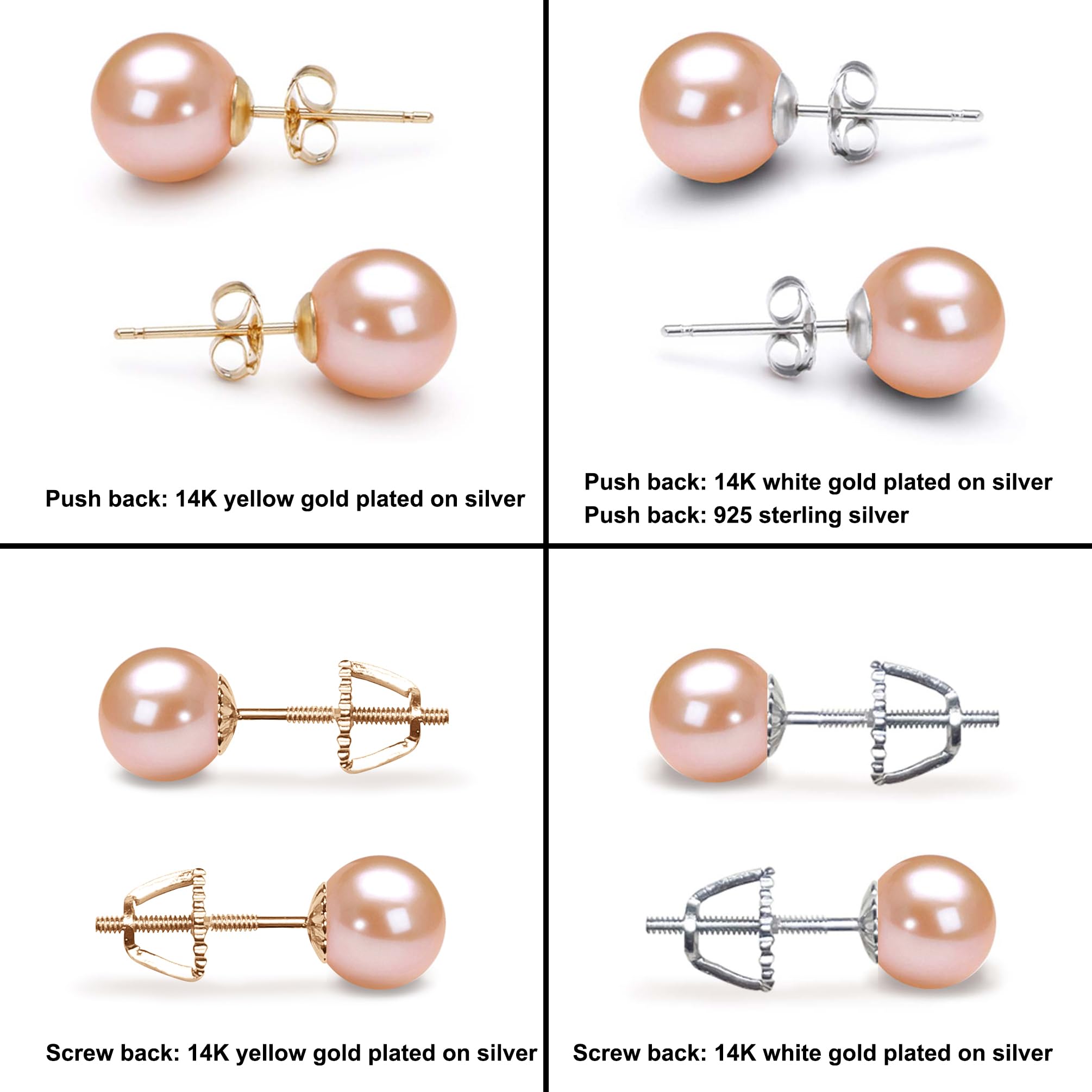AAA Grade 5-10mm Japanese Freshwater Cultured Pearl Stud Earrings for Women - Pink Pearls with Sterling Silver Settings, Jewelry Gift Box | Elegant Pearl Earrings for Weddings, Parties & Daily Wear - Orien Jewelry