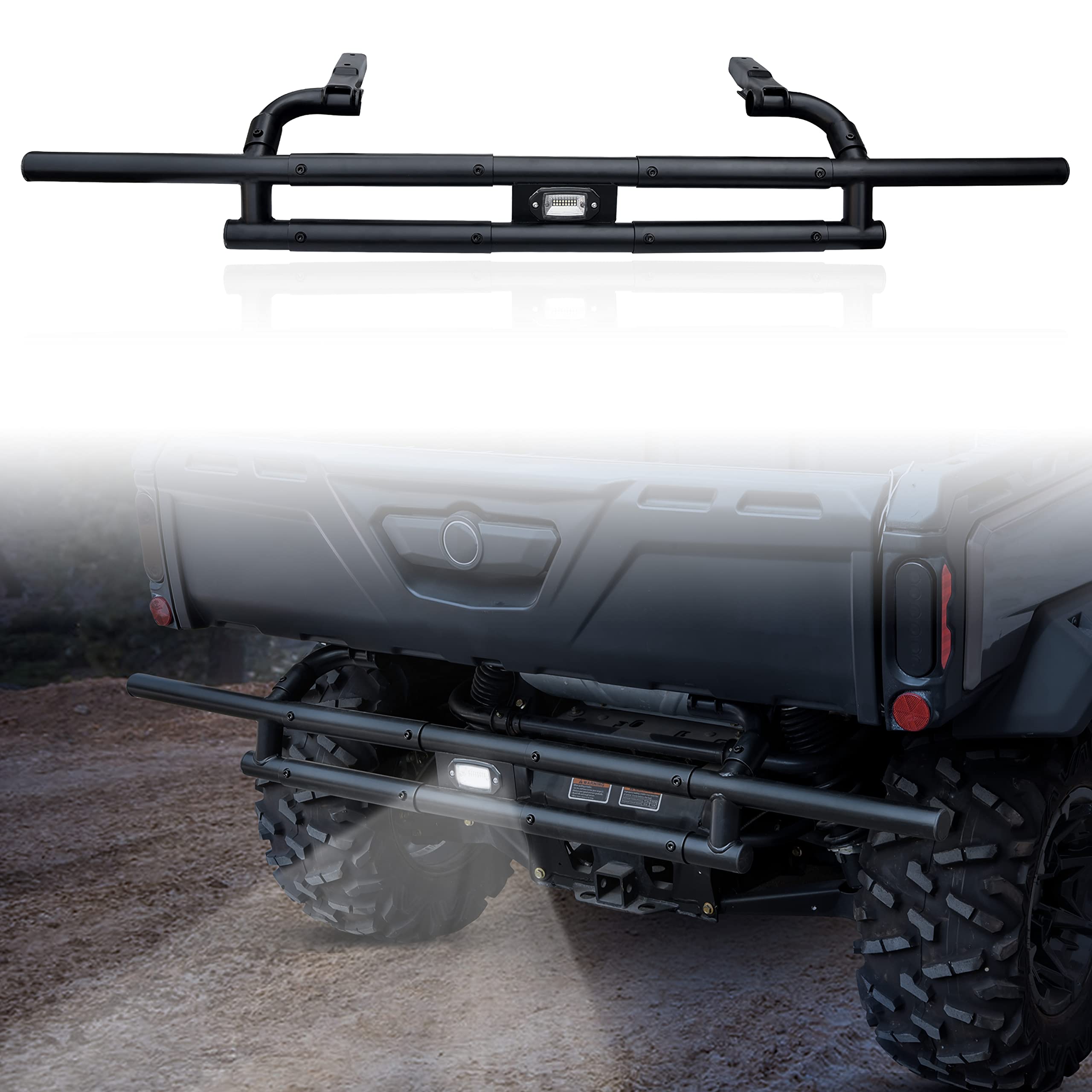 SAUTVS Heavy Duty Rear Bumper with LED Accent Light for Can-Am Defender HD5 HD8 HD10 Max (2016-2025) | Durable Brush Guard & Off-Road Protection | Perfect for Hunting, Farming & Outdoor Adventures