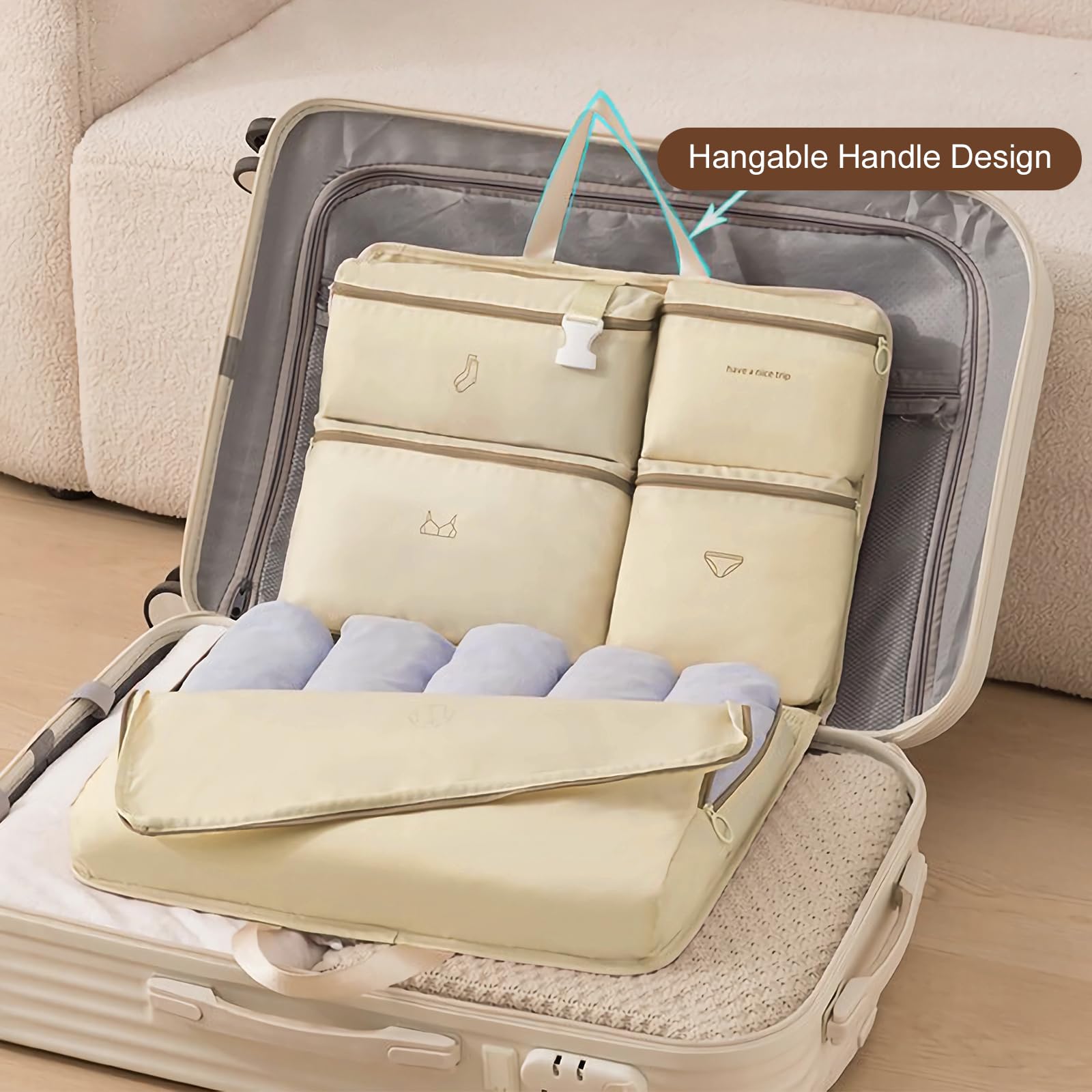 WOOMADA Packing Cubes for Suitcases - Hanging Travel Organizer Bags with Multiple Compartments | Luggage Organizer for Clothes, Underwear & Accessories (Heart Print) | Perfect for Business Trips, Vacations & Weekend Getaways