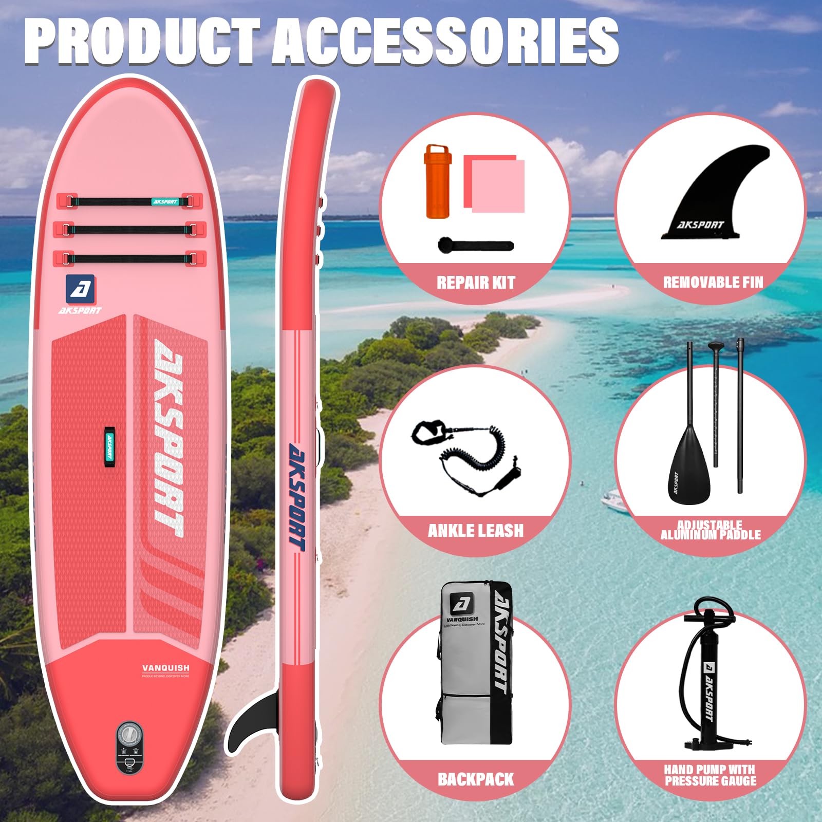 AKSPORT Inflatable Stand Up Paddle Board - Premium SUP Board with Paddle, Pump & Accessories for Adults & Youth | Perfect for Lakes, Rivers & Ocean Recreation