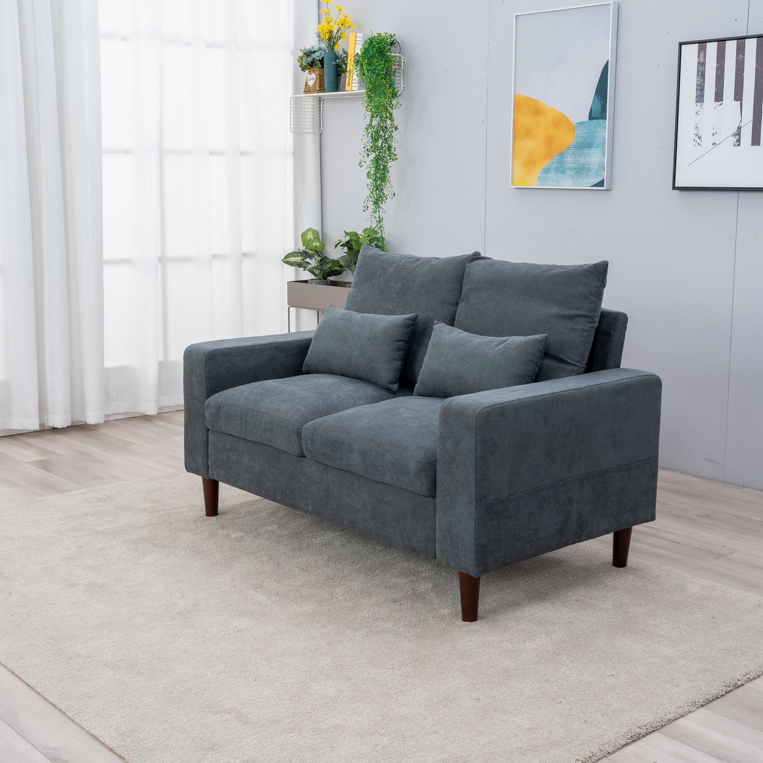 Modern Linen Fabric 2-Seater Sofa - Comfortable Love Seat Couch for Small Spaces & Apartments | Living Room, Bedroom & Home Office Furniture