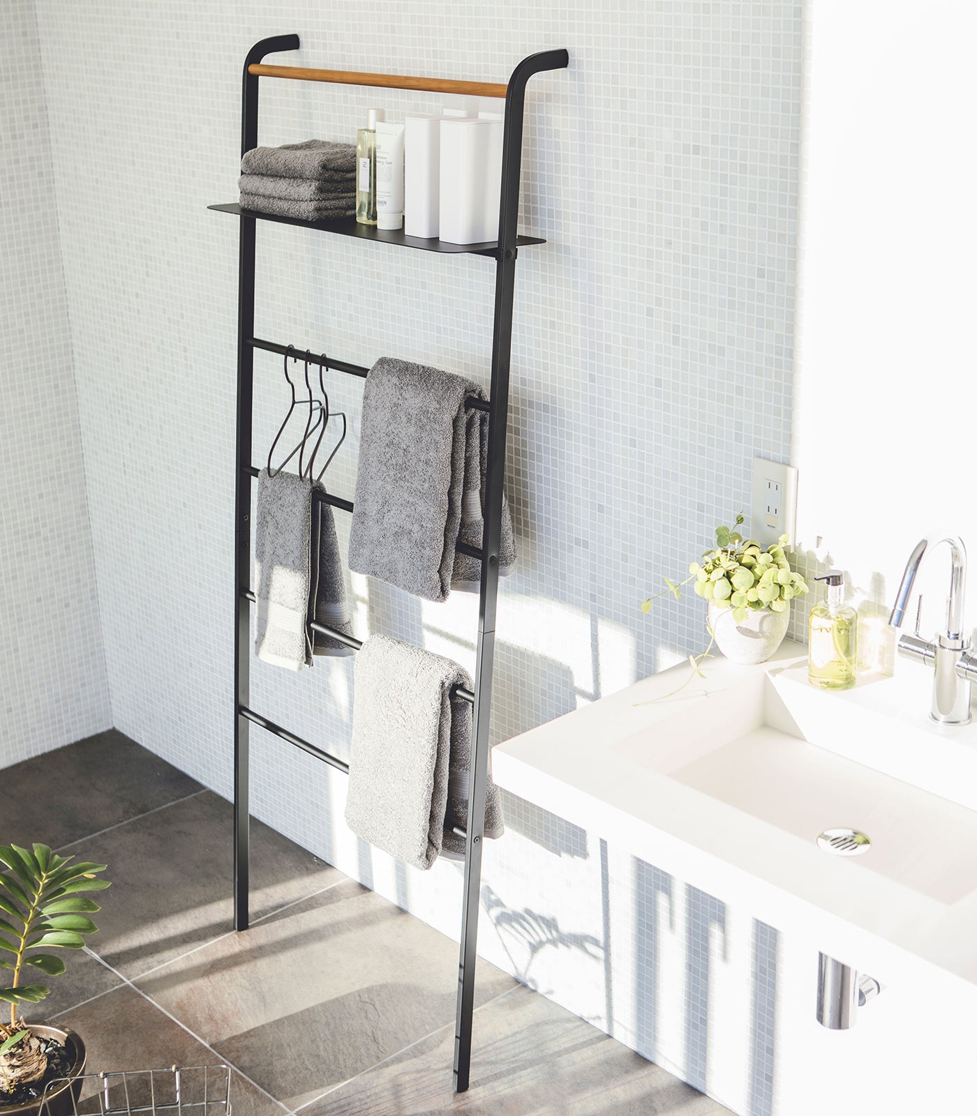 Space-Saving Leaning Storage Ladder with 5-Tier Shelves - 63 Inch Tall Steel Bookcase for Home & Office Organization - Perfect for Living Room, Bedroom, Kitchen or Garage Storage Solutions