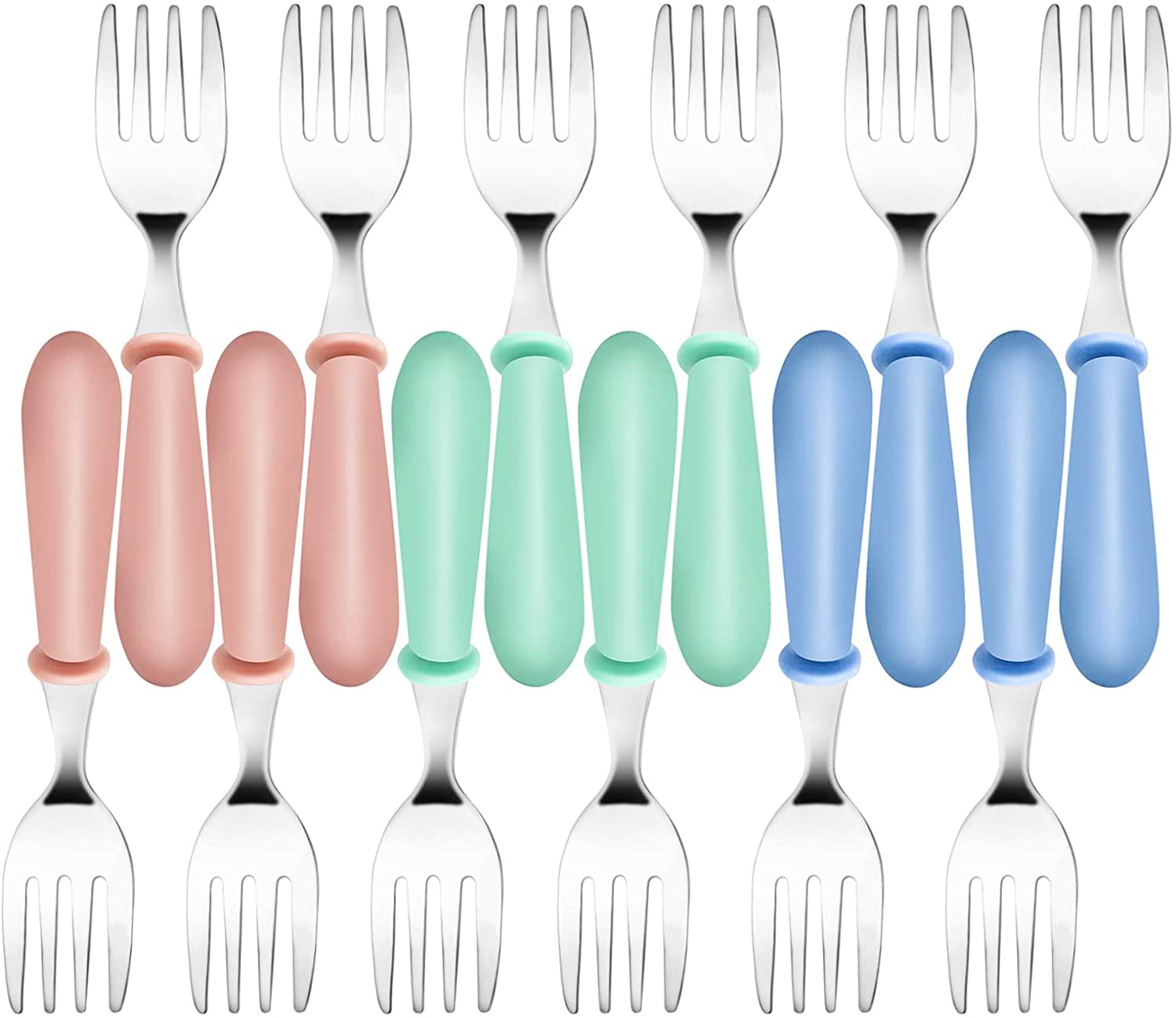 12-Piece Stainless Steel Toddler Forks Set - BPA-Free Kids Utensils for Self Feeding | Safe Dining Cutlery for Boys & Girls | Perfect for Home, Travel & Daycare (Mix Color)