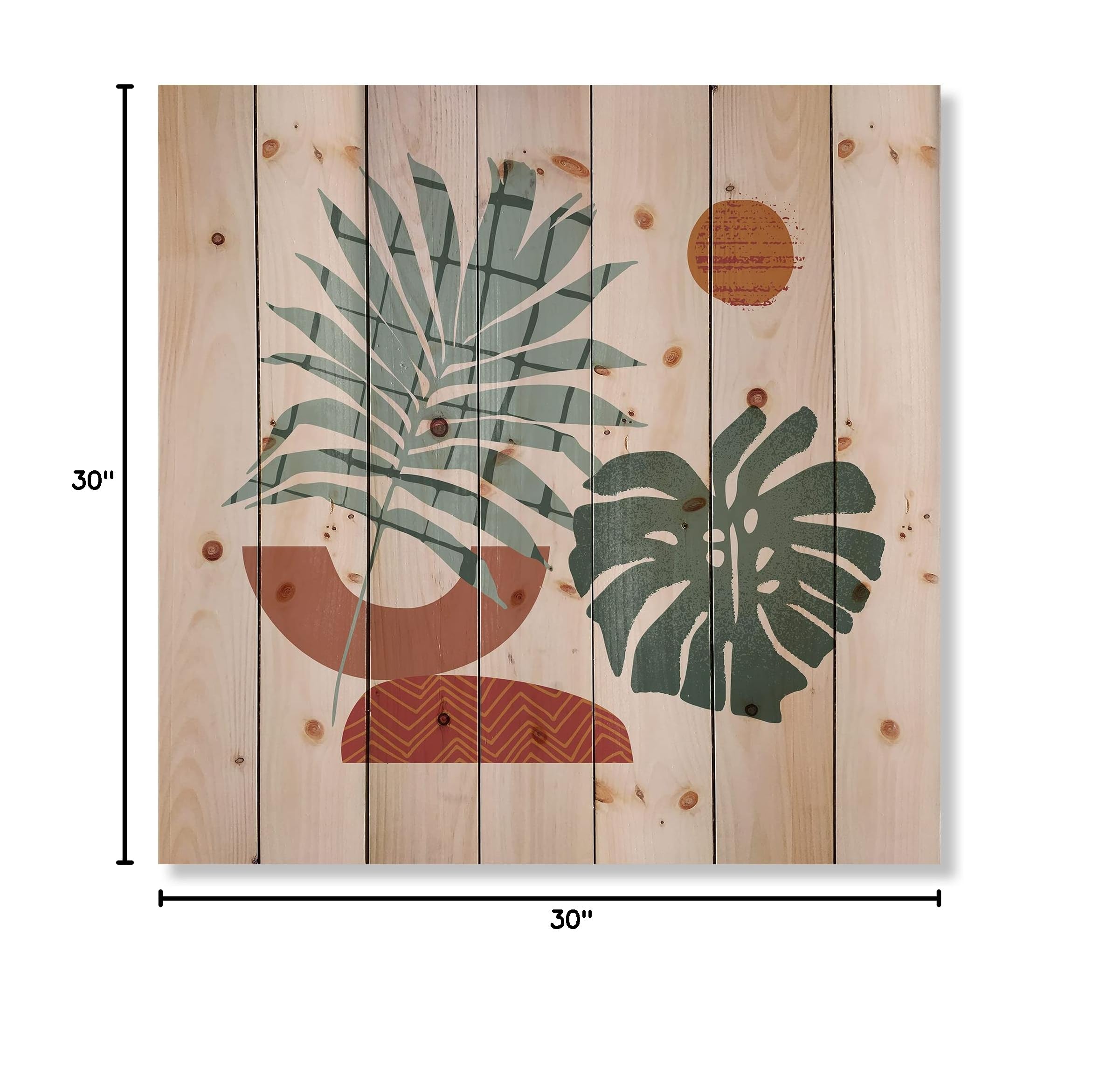 Retro Green & Terracotta Moon & Sun Wood Wall Art - Modern Abstract Pine Wood Wall Decor Panels - Large Contemporary Home Decor for Living Room, Bedroom & Office