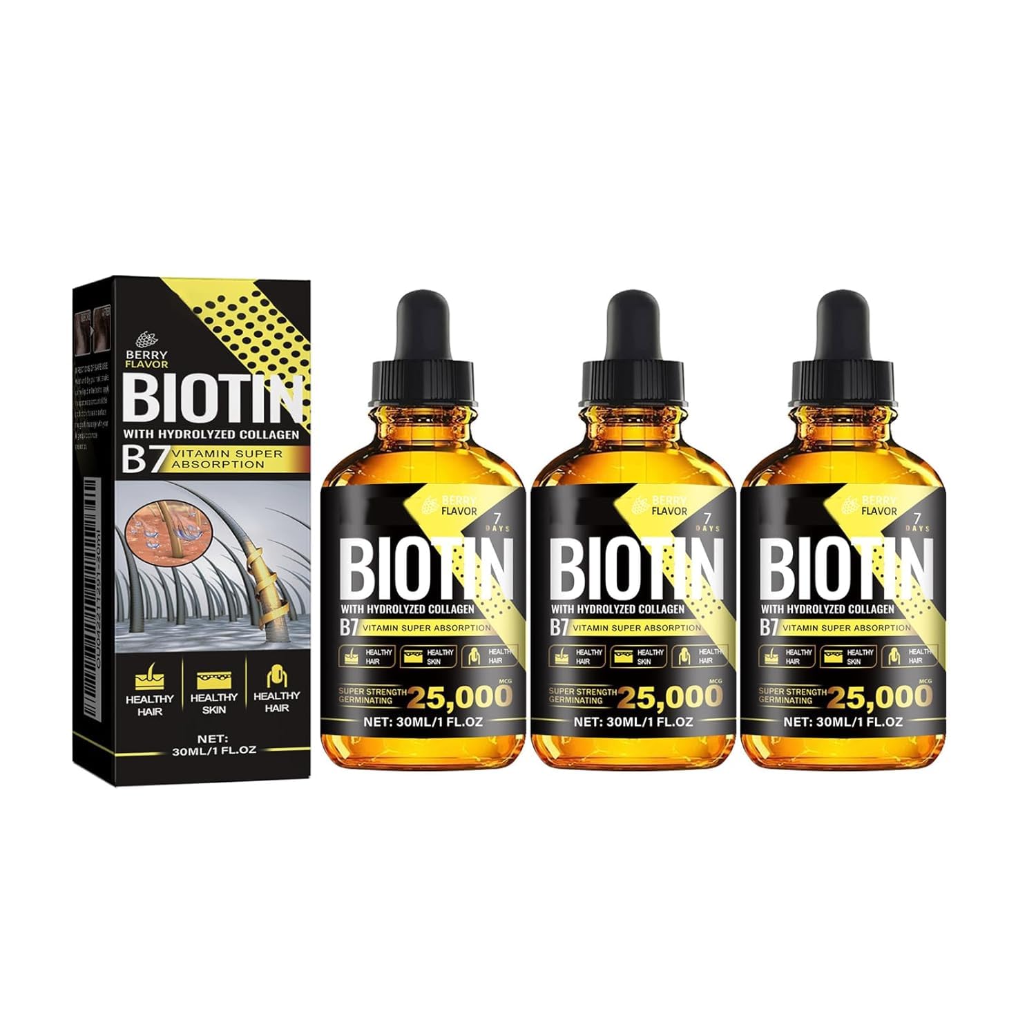 3PCS Hair Growth Oil with Biotin & Collagen - Rosemary Oil Hair Vitamins for Women - Promotes Thicker Hair & Reduces Hair Loss (3 Pack) - Perfect for Daily Hair Care & Scalp Treatment