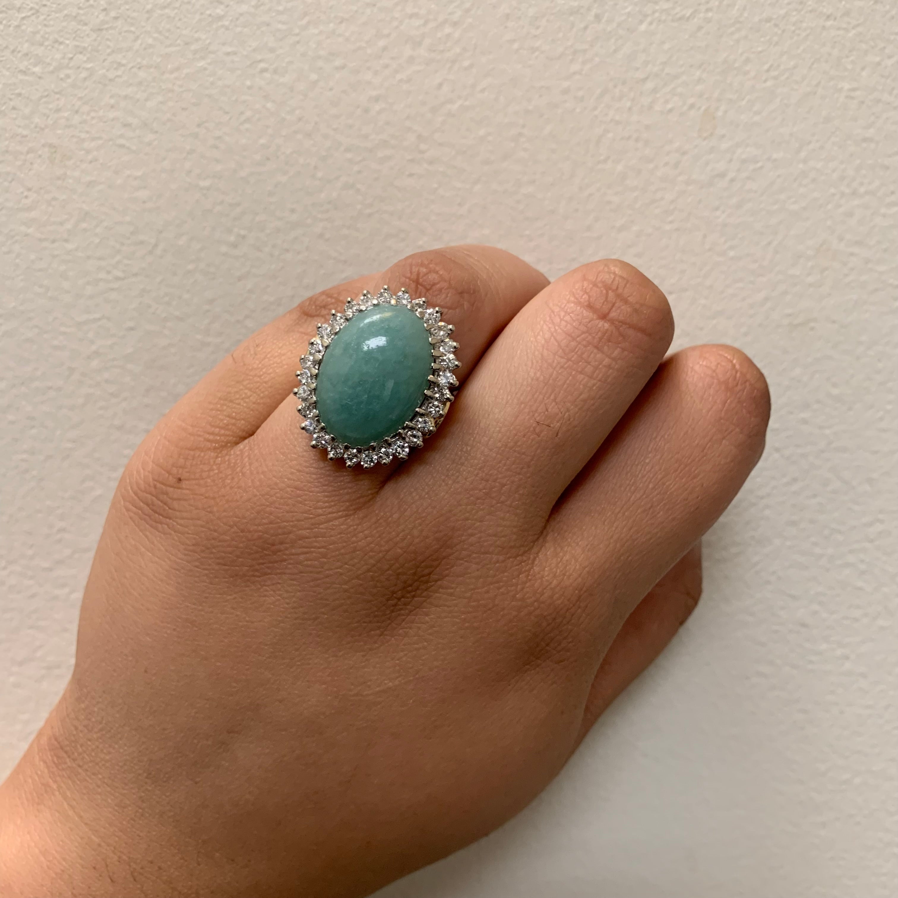 14.00ct Jadeite & Diamond Cocktail Ring - 1.26ctw Total Weight - Size 8.25 - Elegant Statement Jewelry for Evening Parties & Special Occasions