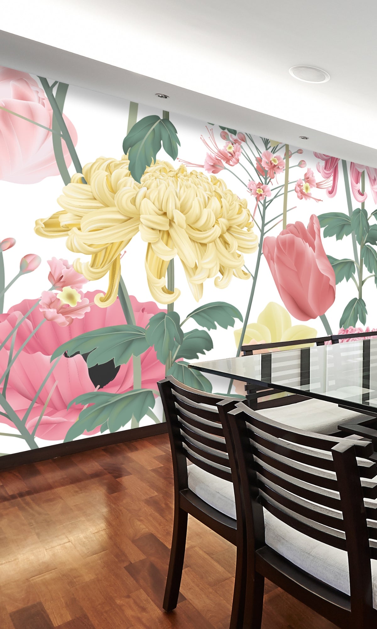 Colorful Botanical Flowers Mural Wallpaper M1423 Sample - Peel & Stick Removable Wallpaper for Bedroom, Living Room, Nursery Decor