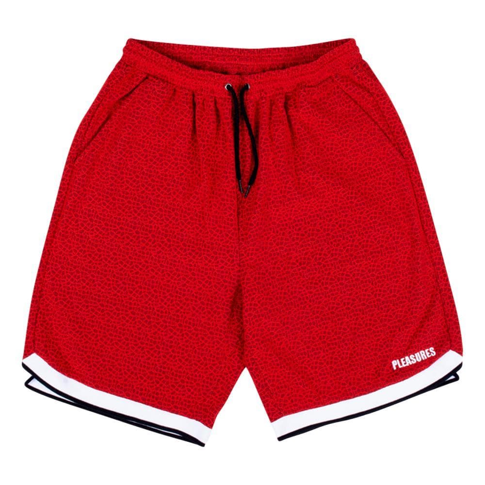 PLEASURES Lace Basketball Shorts for Men - Breathable Red Athletic Shorts for Basketball, Gym & Casual Wear