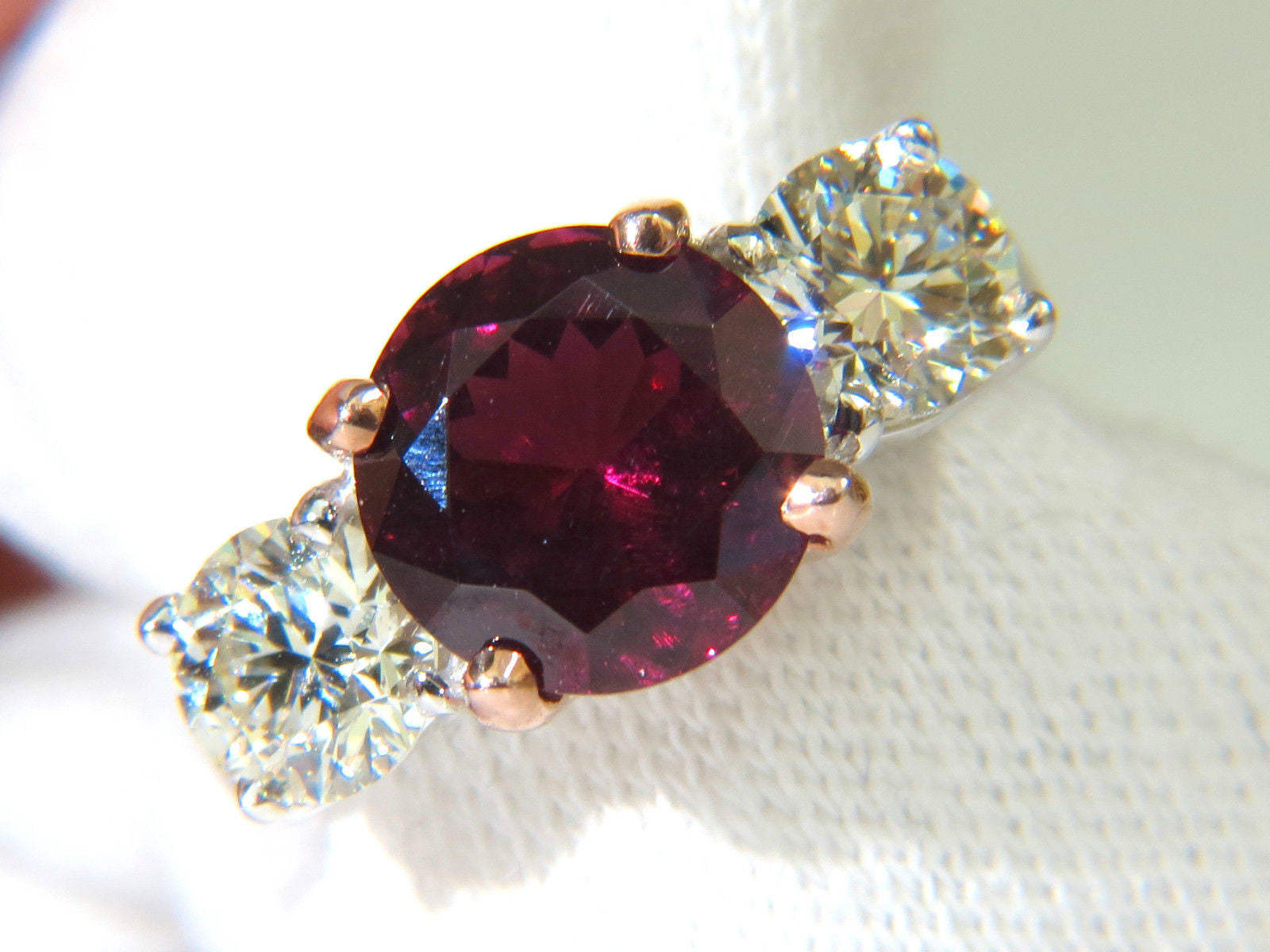 7.33CT Natural Vivid Red Rubellite Diamonds Ring - Classic Three Stone 14K Gold Engagement Ring for Women, Perfect for Valentine's Day, Anniversary & Proposal Gifts