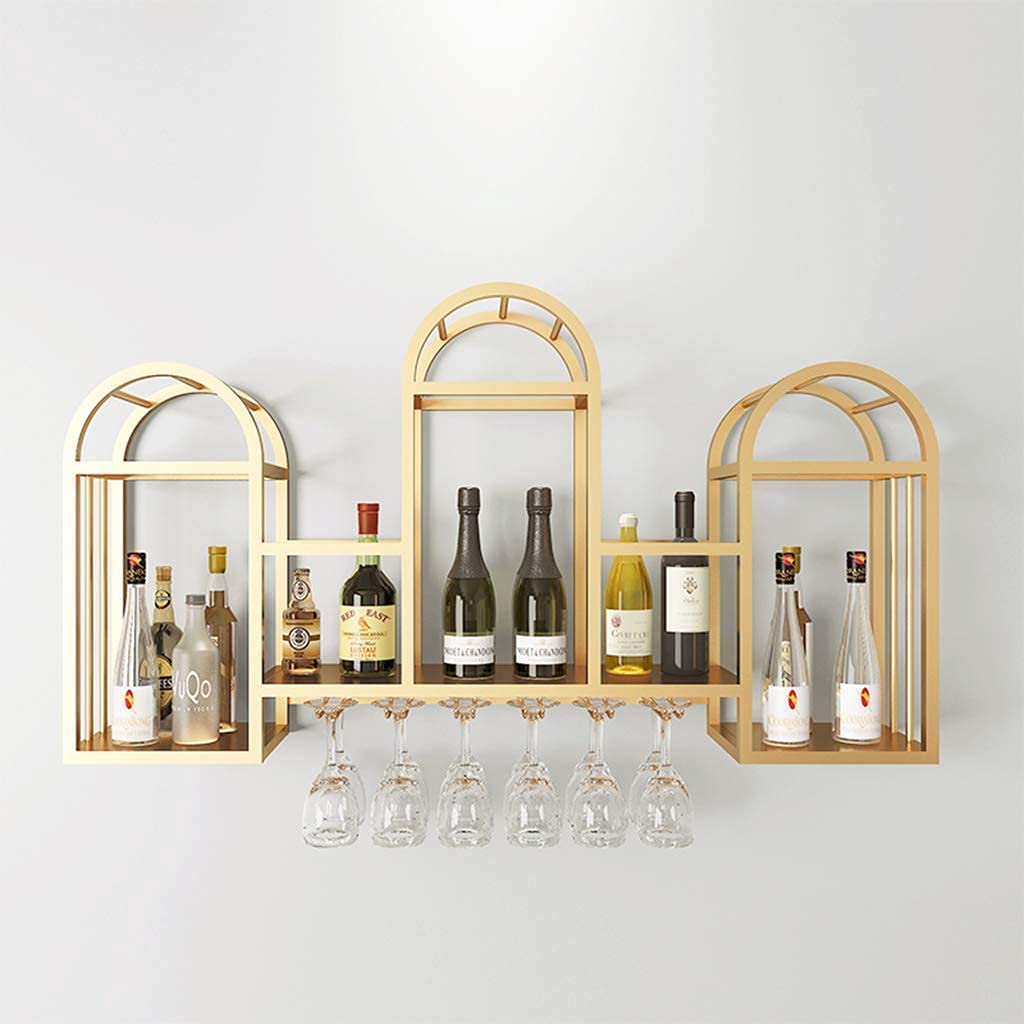 Premium Metal Wall Mounted Wine Rack - Gold Industrial Hanging Stemware Holder for Bar, Restaurant & Home Use - Space-Saving Wine Bottle & Glass Storage Solution (Perfect for Kitchen, Dining Room or Wine Cellar Organization)