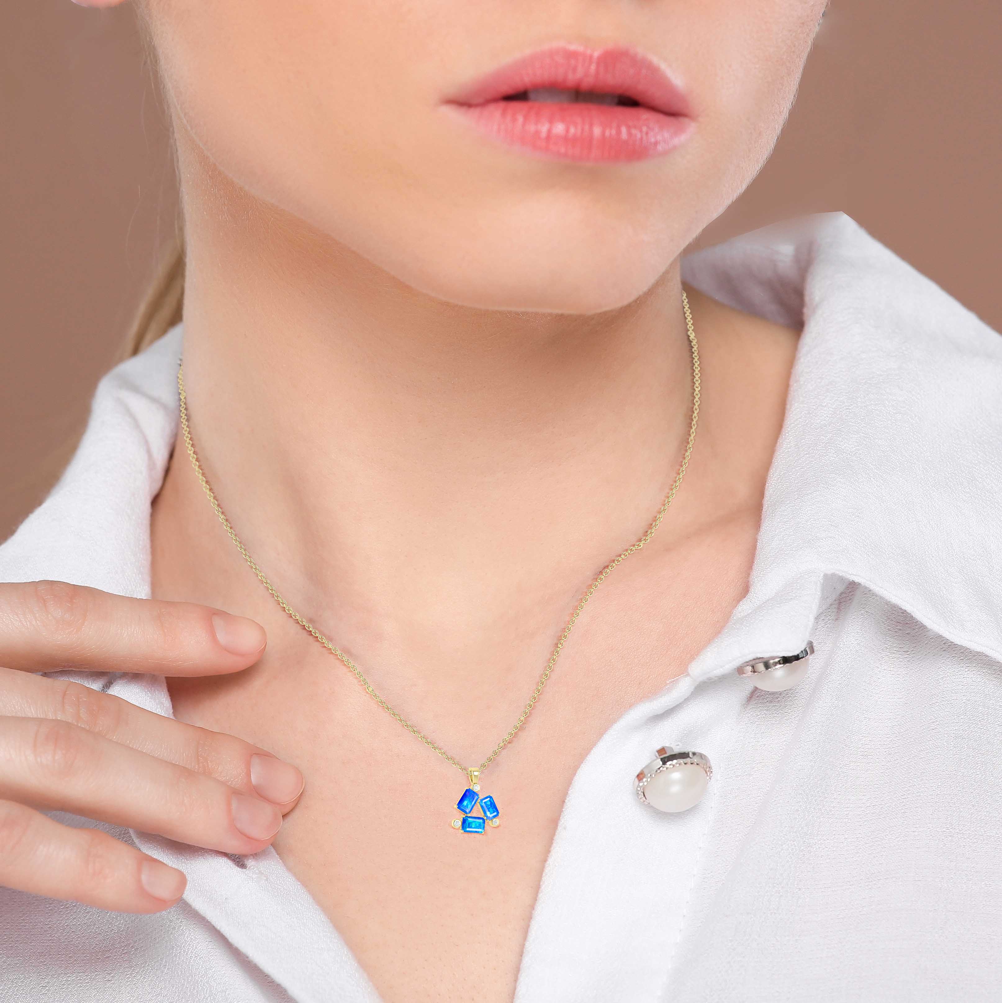Blue Opal Baguette Gemstone Charm Pendant Necklace - Elegant Jewelry Gift for Women, Perfect for Parties & Special Occasions