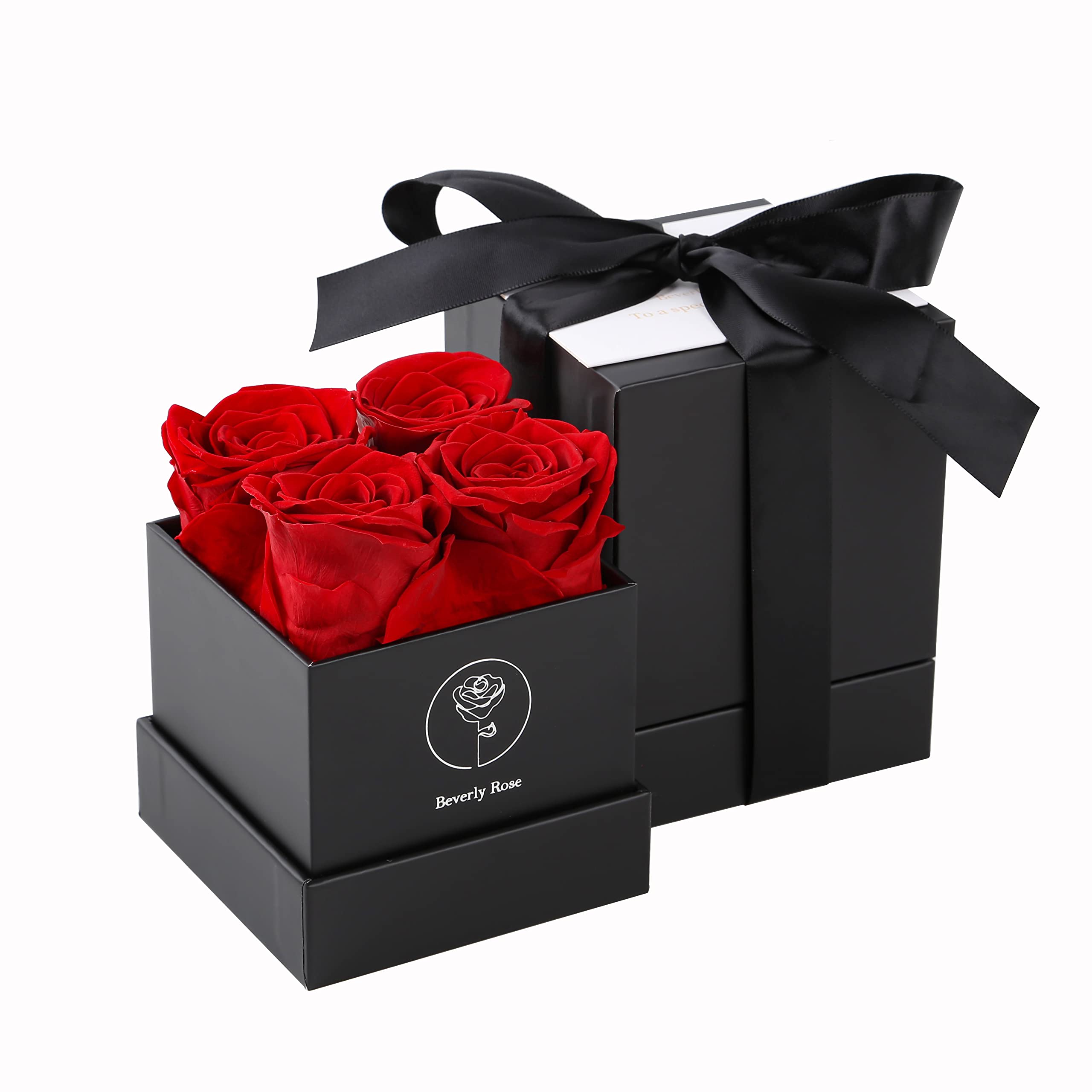 Forever Roses That Last 1 Year - Real Preserved Roses in Elegant Black Box (4PCS) | Perfect Mother's Day Gift, Anniversary, or Romantic Surprise - Prime Delivery Available