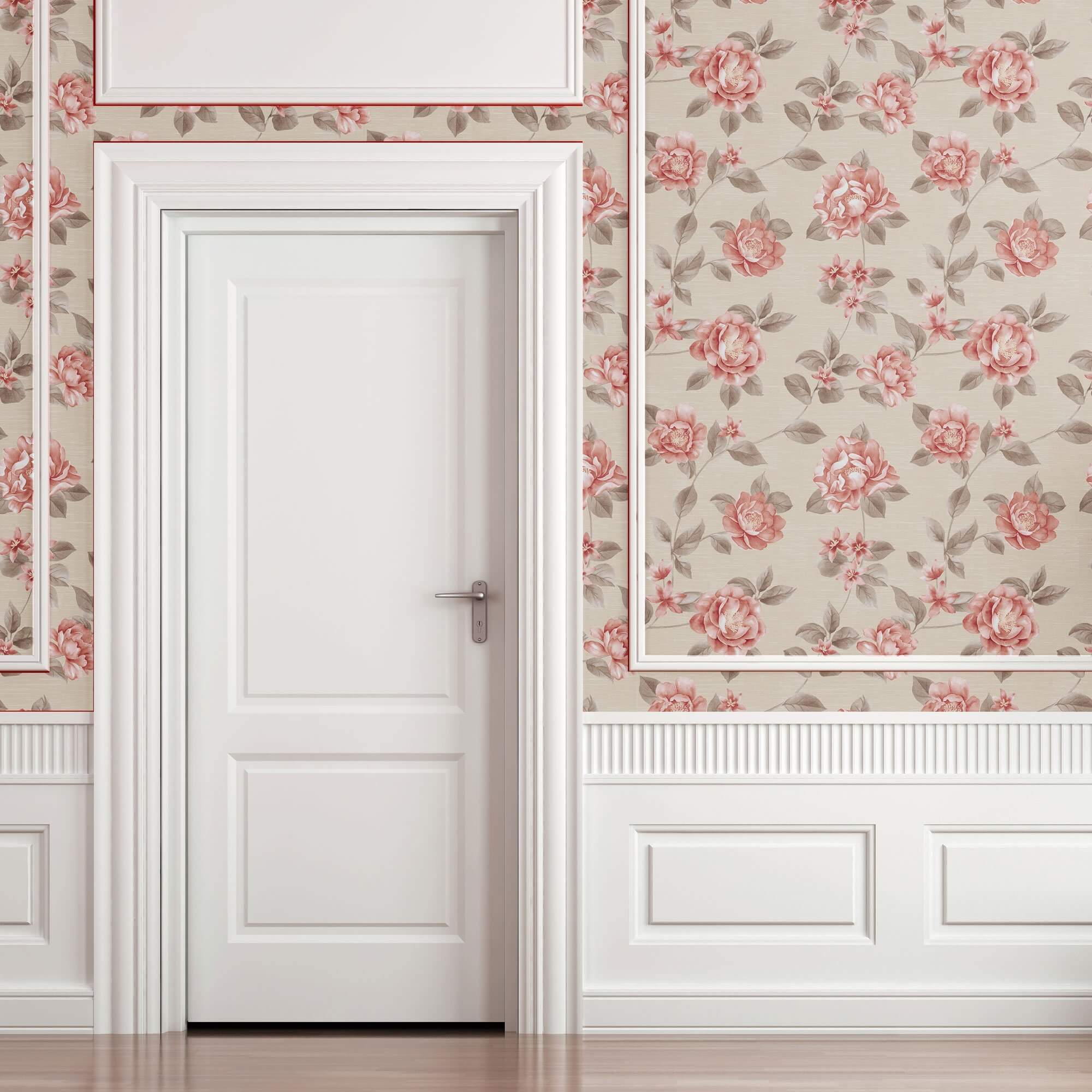 Pink and Beige Floral Peel and Stick Removable Wallpaper 0533 - Self-Adhesive Wall Decor for Bedroom, Nursery, Living Room & Office