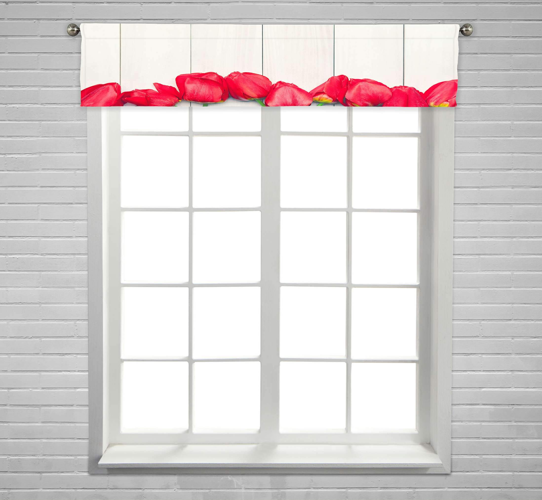 ECZJNT Red Tulips Easter Window Curtain Valance - 54x12 Inch Rod Pocket Light Filtering Valance for Spring Home Decor | Perfect for Living Room, Bedroom & Kitchen Windows