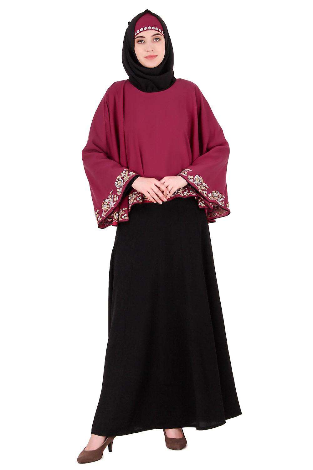 Elegant Black & Rose Pink Semi Circular Cape Abaya for Women - Modest Islamic Prayer Dress, Perfect for Mosque, Eid, and Special Occasions