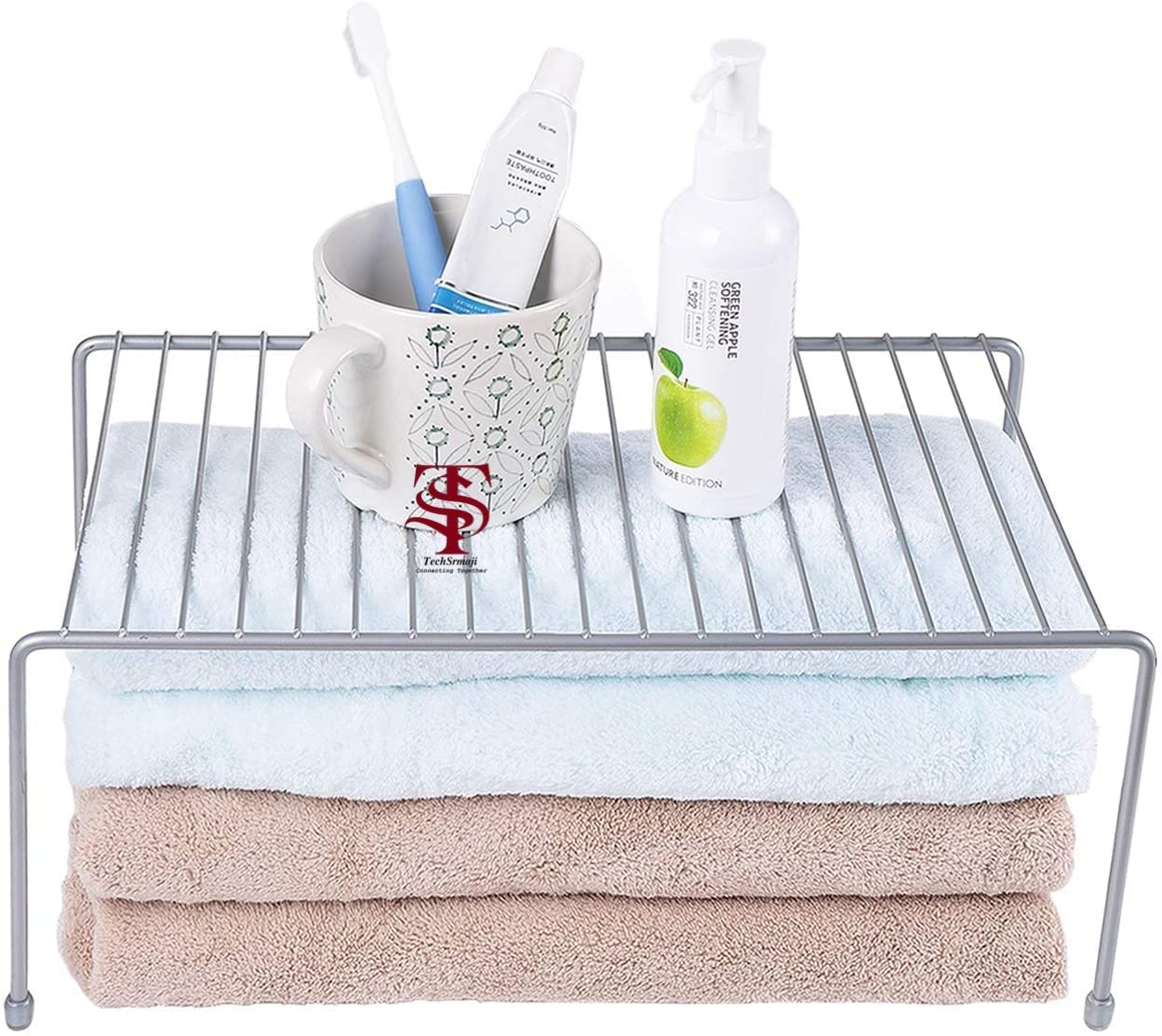TechSrmaji™ Stainless Steel Kitchen Organizer - Multipurpose Dish Rack, Plate Stand & Utensil Holder for Cabinets | Space Saving Storage Shelves & Cup Stand | Chrome-Silver Small Size | Perfect for Small Kitchens, Countertops & Pantry Organization