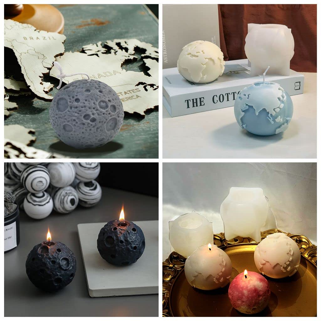 3D Globe Shaped Earth & Moon Candle Molds for DIY Candle Making - Epoxy Resin Mold, Aromatherapy Scented Candle & Soap Molds, Desktop Decorations - Perfect for Home Decor, Gifts, and Relaxation