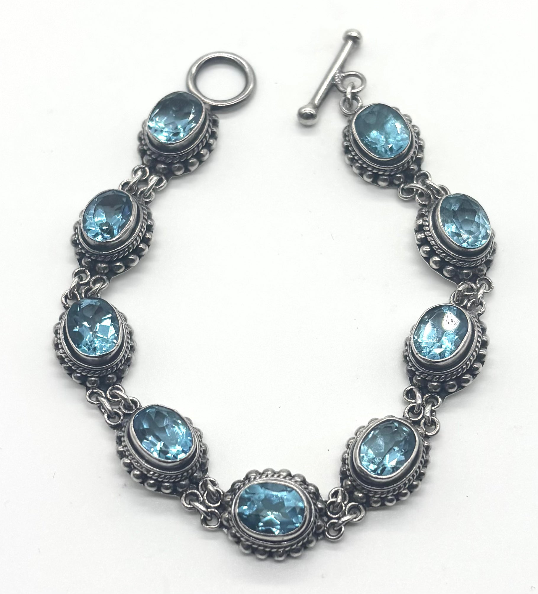 925 Sterling Silver Blue Topaz Oval Link Bracelet for Women - Elegant Jewelry Gift for Birthday, Anniversary & Special Occasions