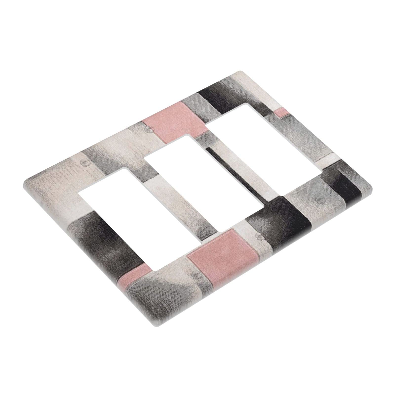 Modern Geometric 3-Gang Rocker Light Switch Cover - Blush Pink Abstract Art Wall Plate, GFCI Outlet Cover for Bedroom, Bathroom & Home Decor | Stylish & Durable Electrical Switch Plates for Modern Interiors