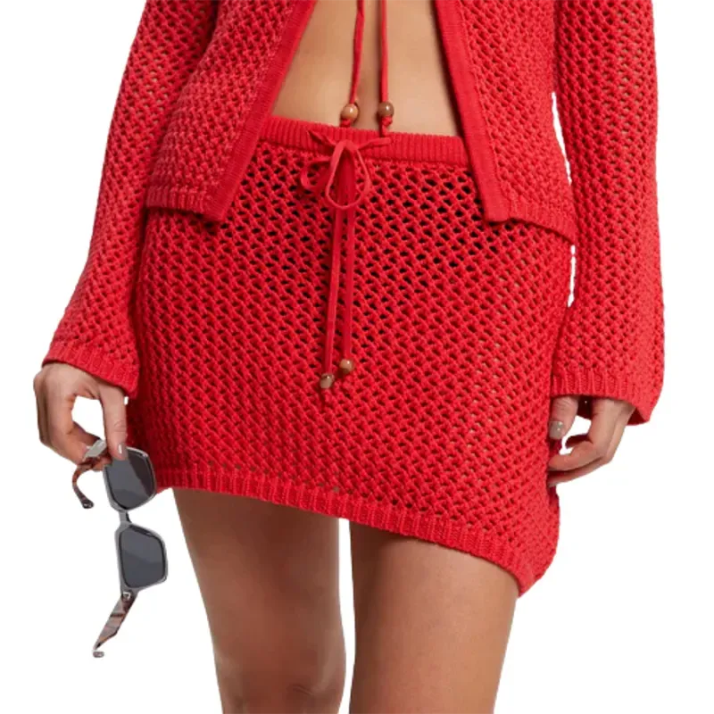 Rusty Amalfi Knit Skirt in Red - Women's Boho Chic Midi Skirt for Beach Vacation & Summer Outfits