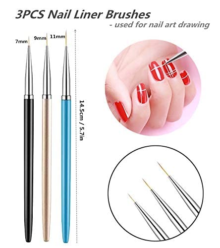 3 PCS Nail Art Brushes Set - Professional Nail Painting & Design Tools for Salon, DIY Manicure at Home - Perfect for Gel, Acrylic & French Tips