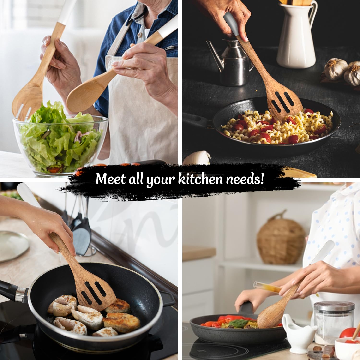 Premium Teak Wooden Spoons for Cooking – 5-Piece Kitchen Utensil Set, Durable & Nonstick Safe, Eco-Friendly, Ergonomic Design for Stirring, Mixing, Scraping & Serving – Ideal for Nonstick, Cast Iron & Ceramic Cookware – Perfect for Home Chefs & Everyday Cooking