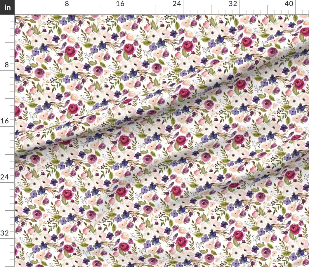 Petal Signature Cotton Fabric by The Yard - Peach Pink Purple Wildflowers Spring Floral Peonies Print for Sewing, Quilting, Apparel & Home Decor | DIY Crafts, Dressmaking, Curtains & Pillow Covers