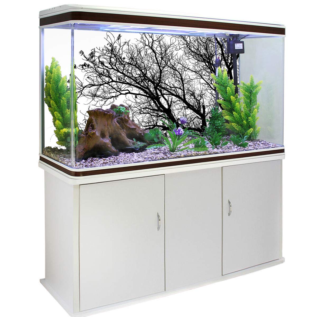 T&H XHome Aquarium Decor Background - Black & White Trees Pattern Fish Tank Sticker Wallpaper | PVC Adhesive Poster 48.8