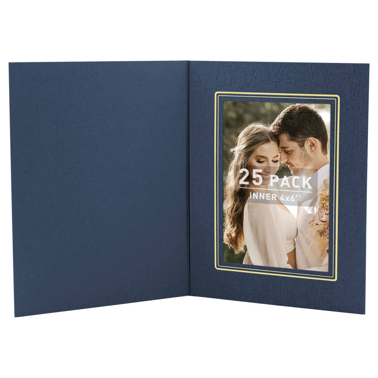Golden State Art 4x6 Photo Folders - Pack of 25 Cardboard Picture Frames with Navy Blue/Gold Lining - Perfect for Greeting Cards, Invitations, Graduation, Christmas & Wedding Photos - Display Memories in Style