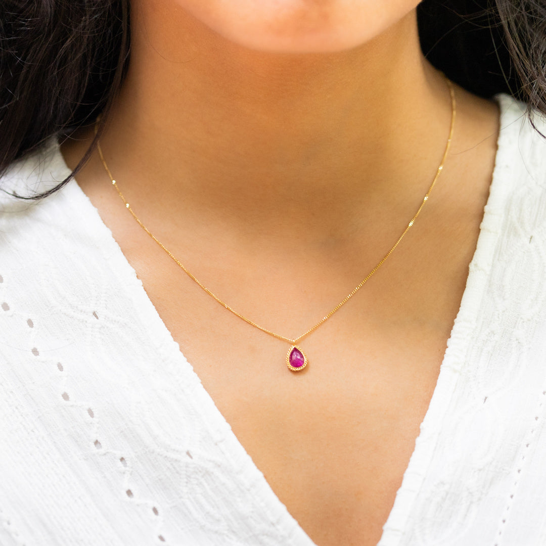 Ruby Teardrop Pendant Necklace - Elegant 14K Gold Dangle Jewelry for Women | Perfect for Weddings, Date Nights & Special Occasions