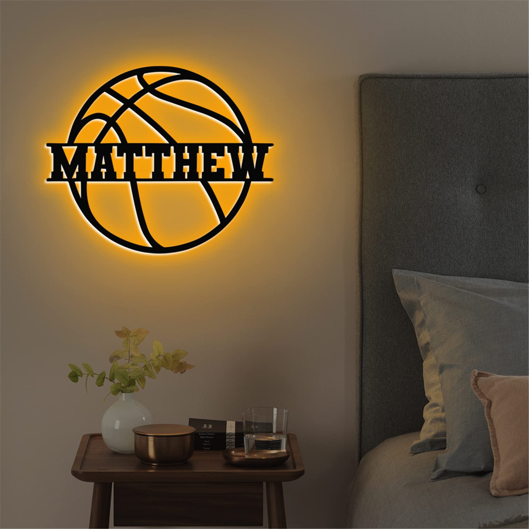 Personalized Name Basketball Night Light - Custom LED Basketball Wall Art Lamp for Boys, Sports Fans - Perfect Gift for Birthday, Christmas, New Year - Ideal for Bedroom, Game Room & Sports Themed Decor (Basketball Ball Lamp-1)