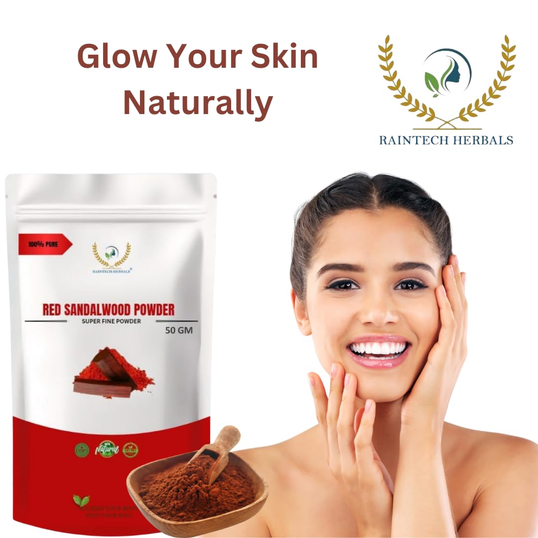 RAINTECH HERBALS Natural Red Sandalwood Powder (Rakthachandana Podi) 100g | Soothing Exfoliating Face Mask for Glowing Skin | Vegan & Cruelty-Free Formula for Men & Women | DIY Skincare, Ayurvedic Beauty Routine & Spa Treatment